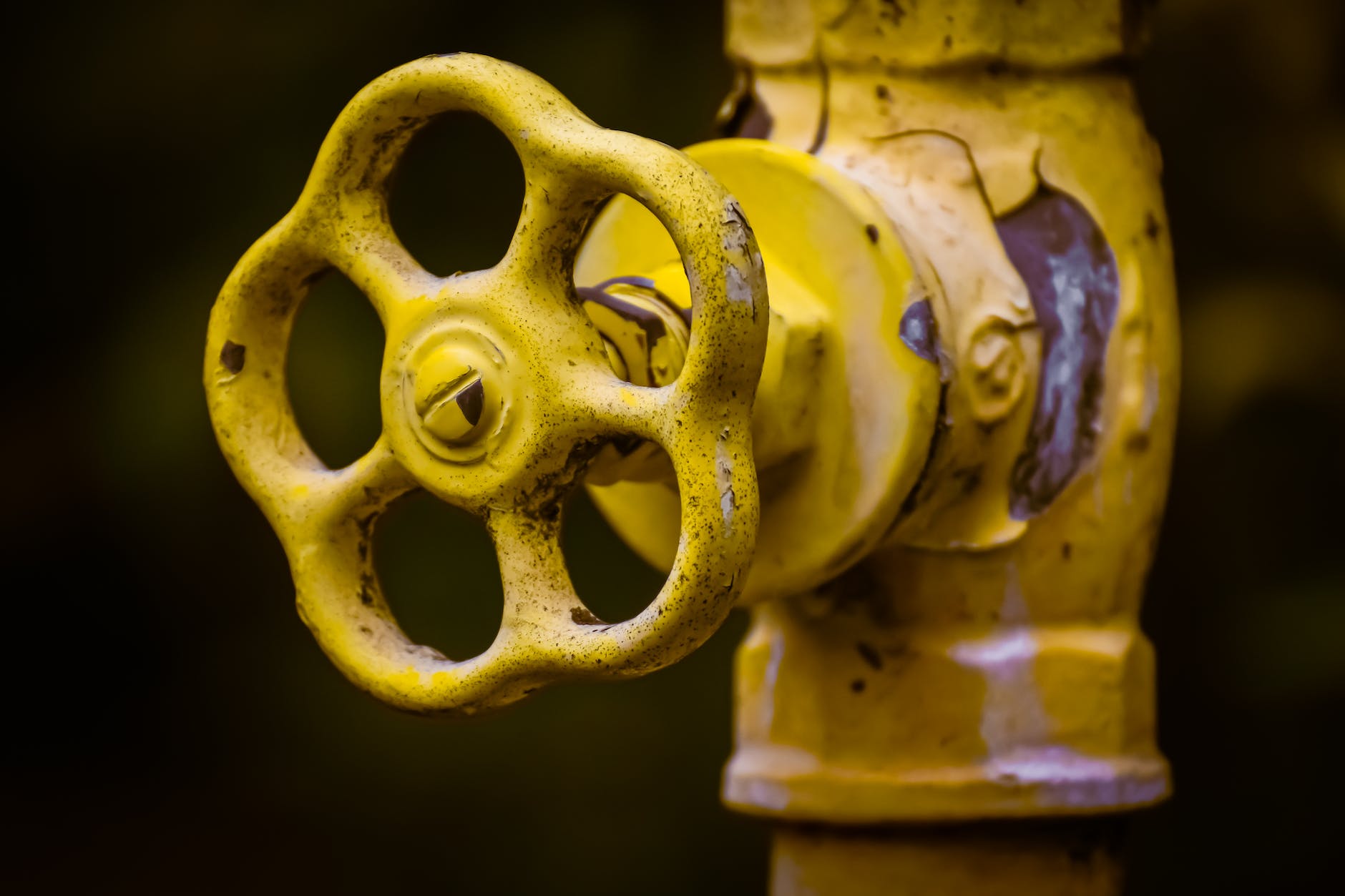 close up photo of a yellow shut off valve